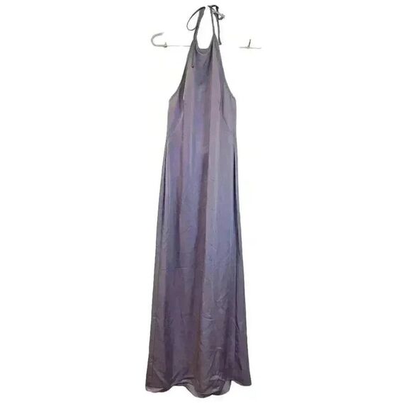 BCBG MAXAZRIA Women's Lavender Acrylic/Poly Satin Long Halter Spaghetti Strap Dr - Picture 2 of 9